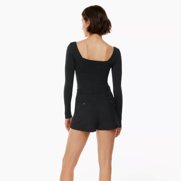 Aritzia Babaton Square Neck Long Sleeve Bodysuit in Black with Thong Bottom - Picture 6 of 10